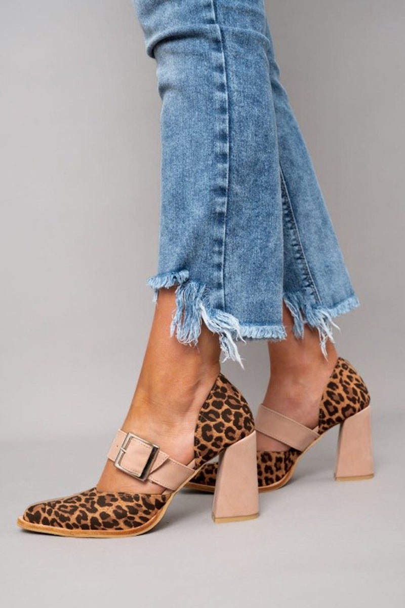 Selveta™ | Leopard Suede Sandals with Stable Heel