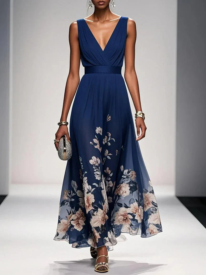 Nevaeh™ | Light Blue Floral Chiffon Maxi Dress