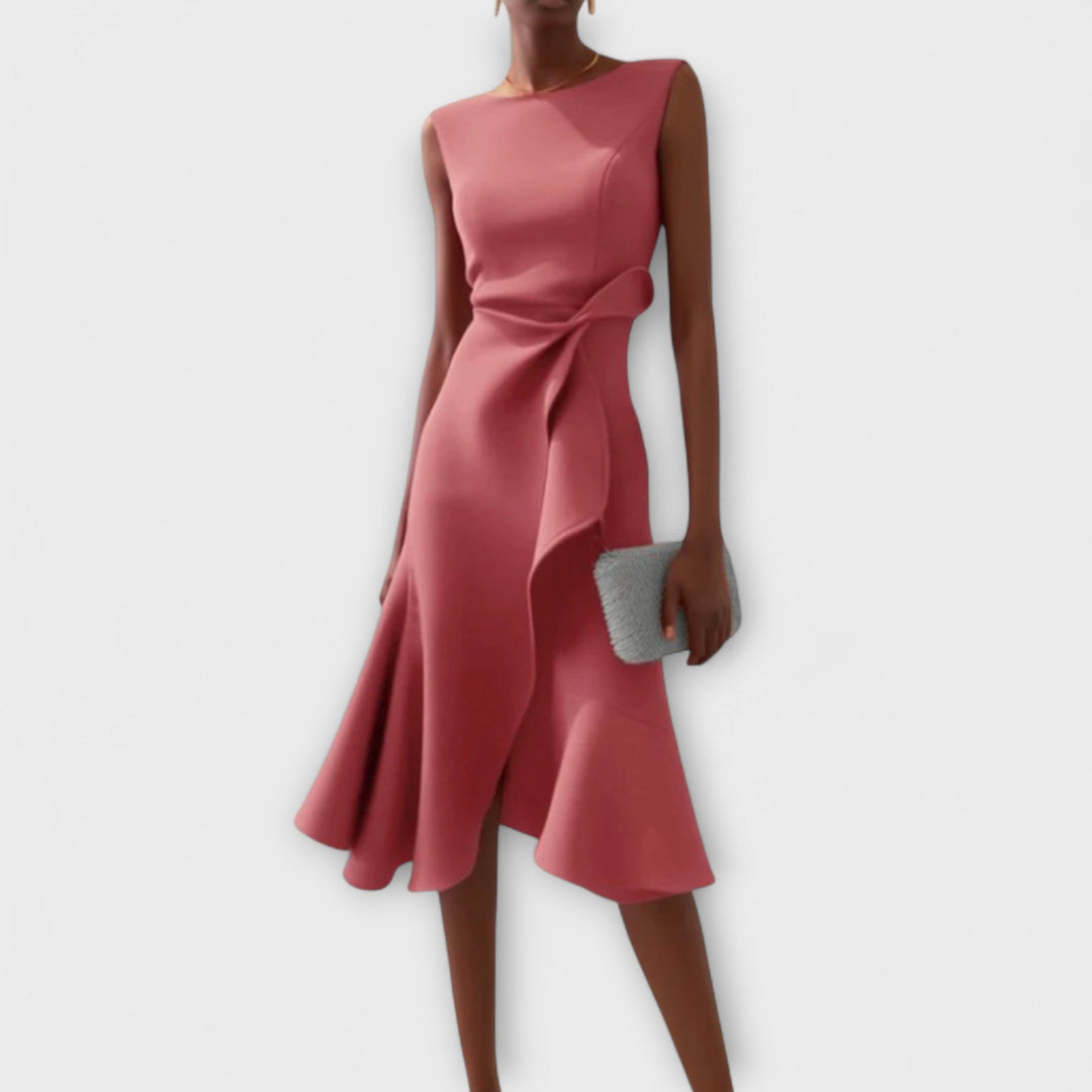 Sheila™ | Draped Asymmetric Midi Dress