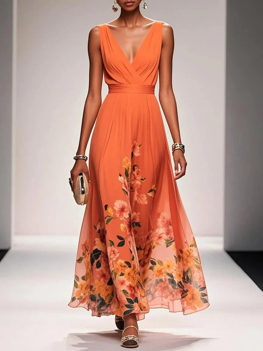 Nevaeh™ | Light Blue Floral Chiffon Maxi Dress