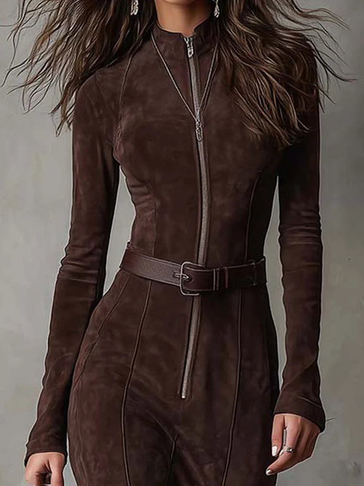 Fiona™ | Chic Long Suede-Effect Dress