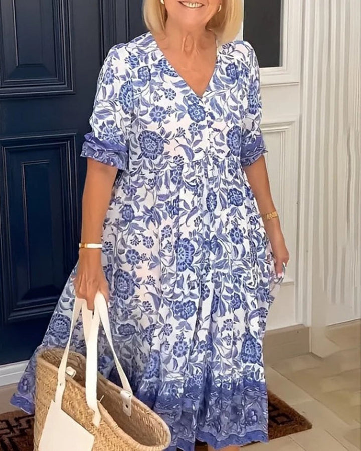 Aria™ | Elegant Floral Dress with V-Neck