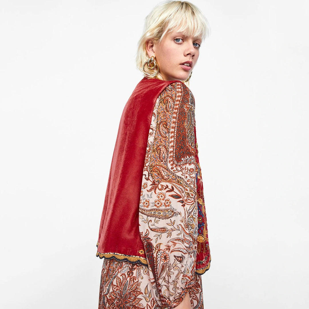 Velora™ | Floral Velvet Boho Waistcoat
