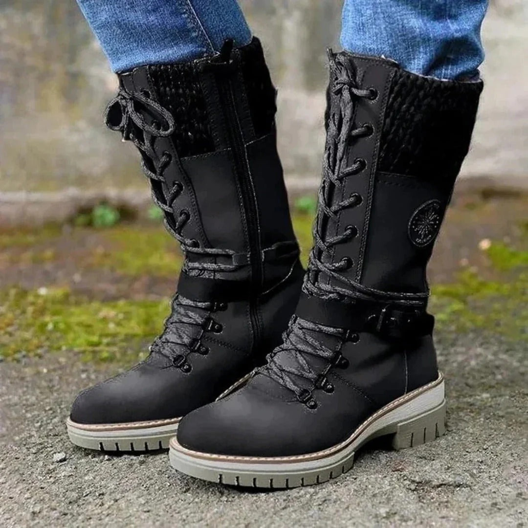 Cath™ | Women’s Knee-High Boots – Lace-Up Front – Wool Cuff