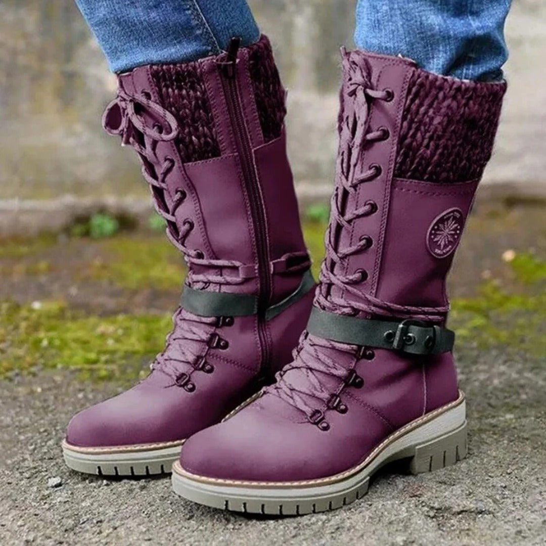 Cath™ | Women’s Knee-High Boots – Lace-Up Front – Wool Cuff