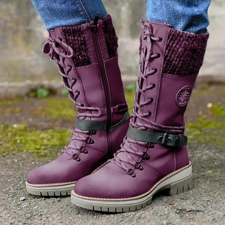Cath™ | Women’s Knee-High Boots – Lace-Up Front – Wool Cuff