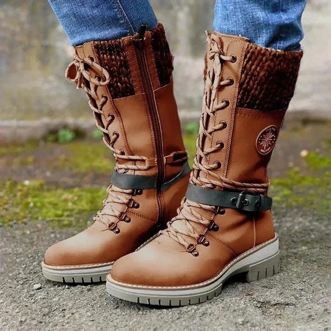 Cath™ | Women’s Knee-High Boots – Lace-Up Front – Wool Cuff