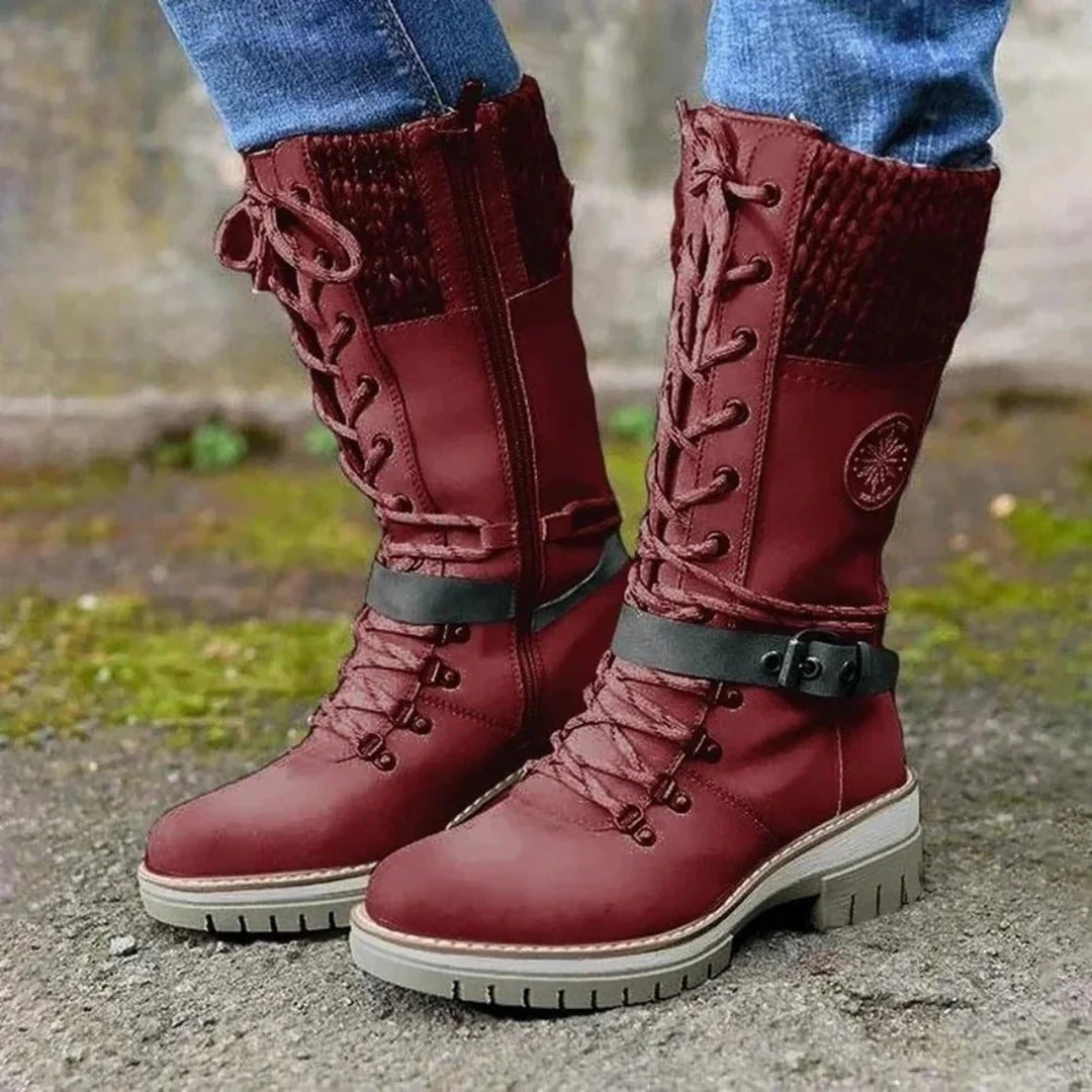 Cath™ | Women’s Knee-High Boots – Lace-Up Front – Wool Cuff